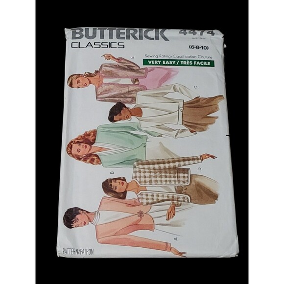 Vtg BUTTERICK 80s Pattern 4474 Womens Size 6-8-10 Loose Fitting Jackets Sewing - Picture 1 of 7